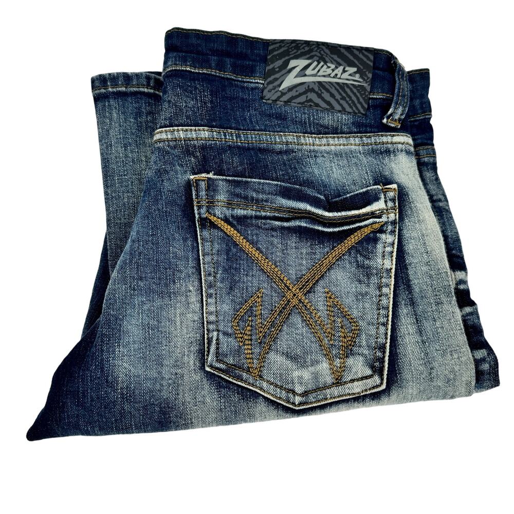 Vintage Zubaz‎ Jeans Mens 32x34 (33x34 ACTUAL) Distressed Faded Wash Blue Denim